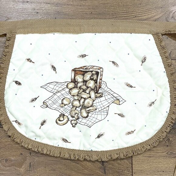 Vintage Apron Mushroom Quilted Kitchen Retro Brown Polka Dot Tie Waist Ruffle - Picture 1 of 7
